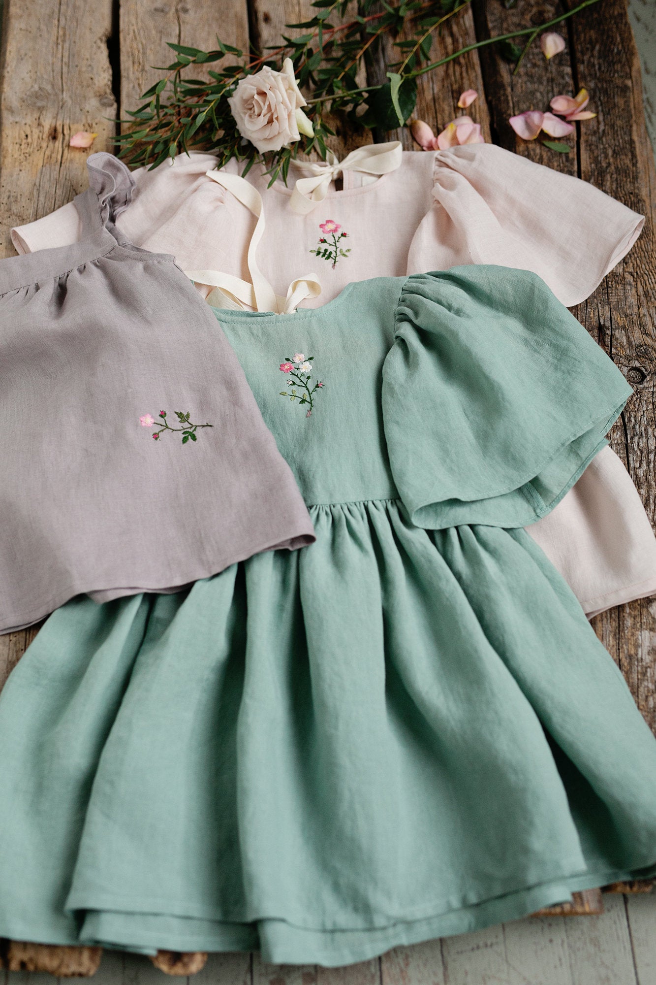 Mint Flower Linen Dress