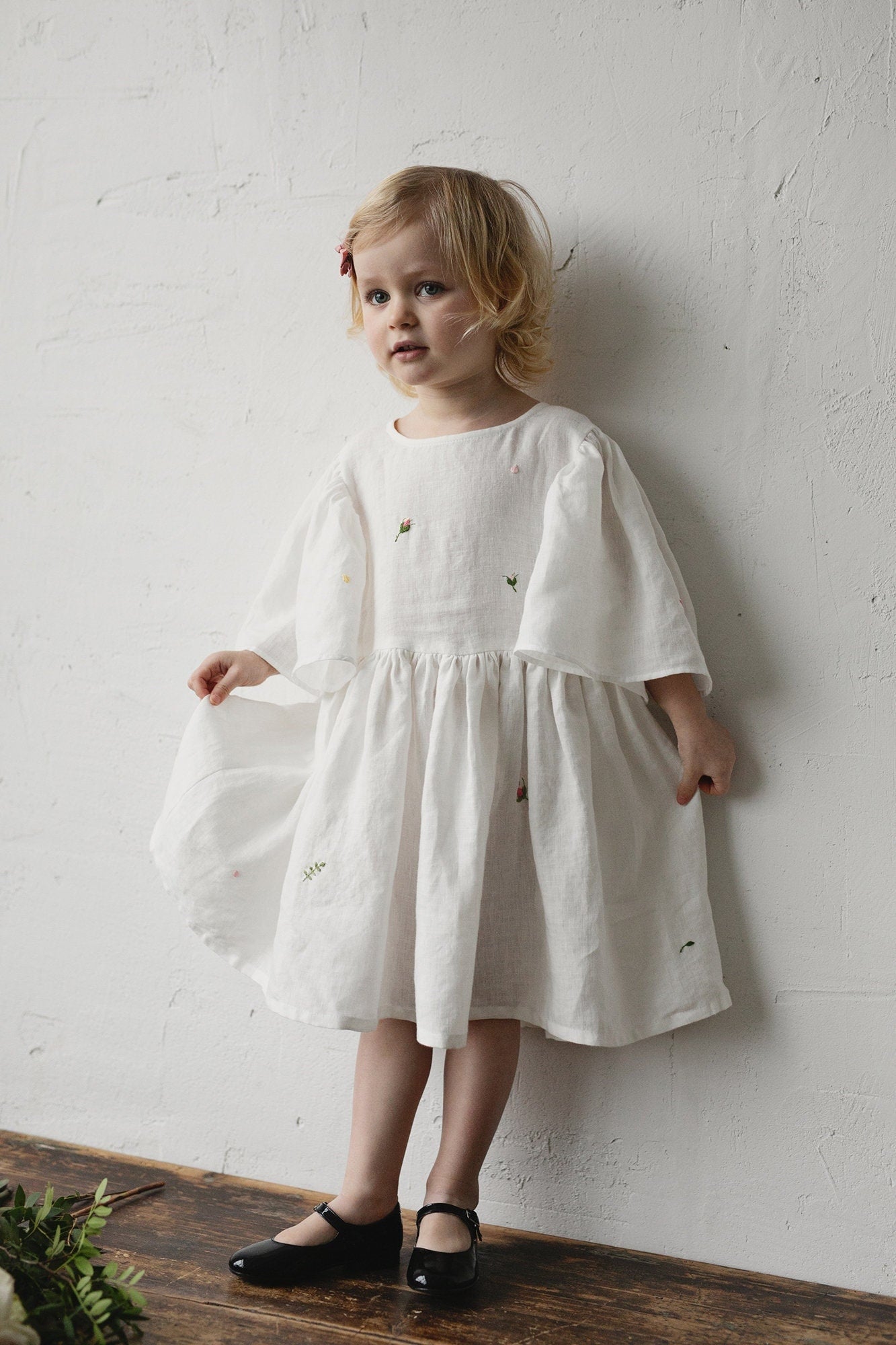 White Exclusive Flower Linen Dress