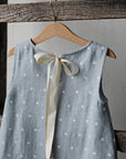 Blue Polka Dot Festive Sleeveless Linen Dress