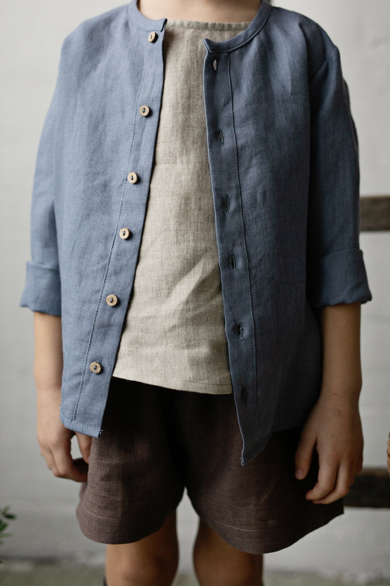 Dusty Blue Long Sleeve Classic Linen Shirt