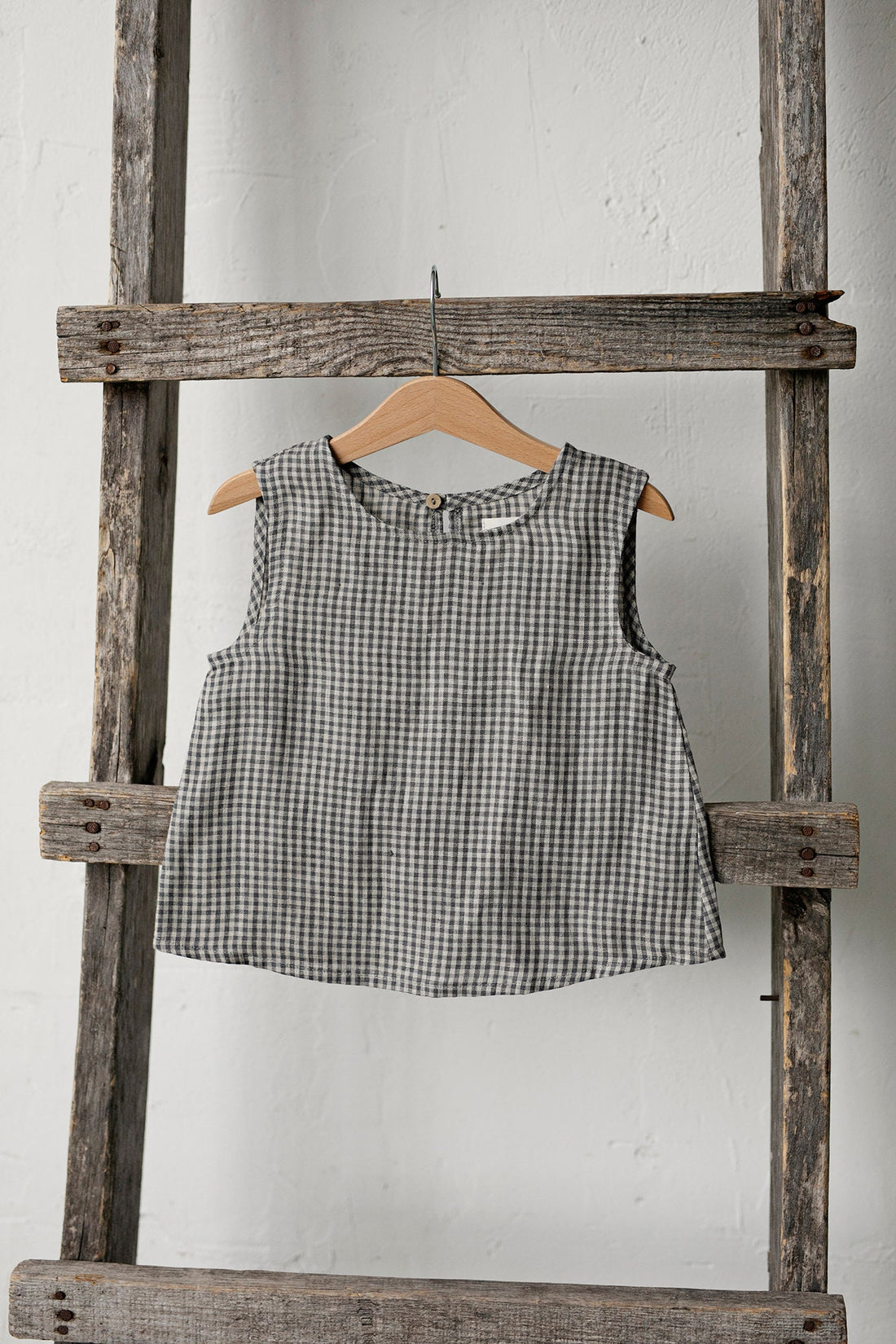 Grey Gingham Sleeveless Shirt