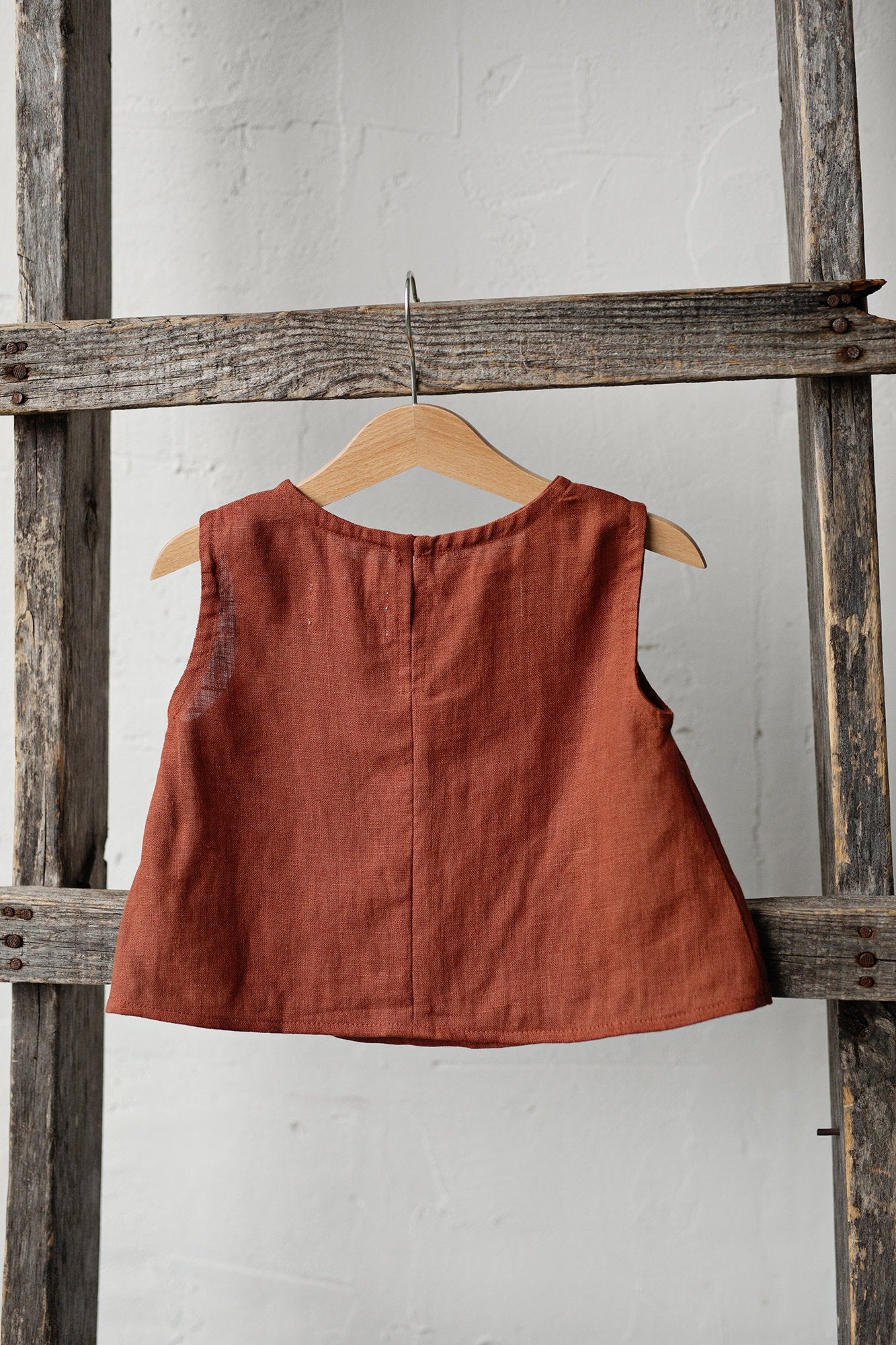 Rust Sleeveless Linen Shirt