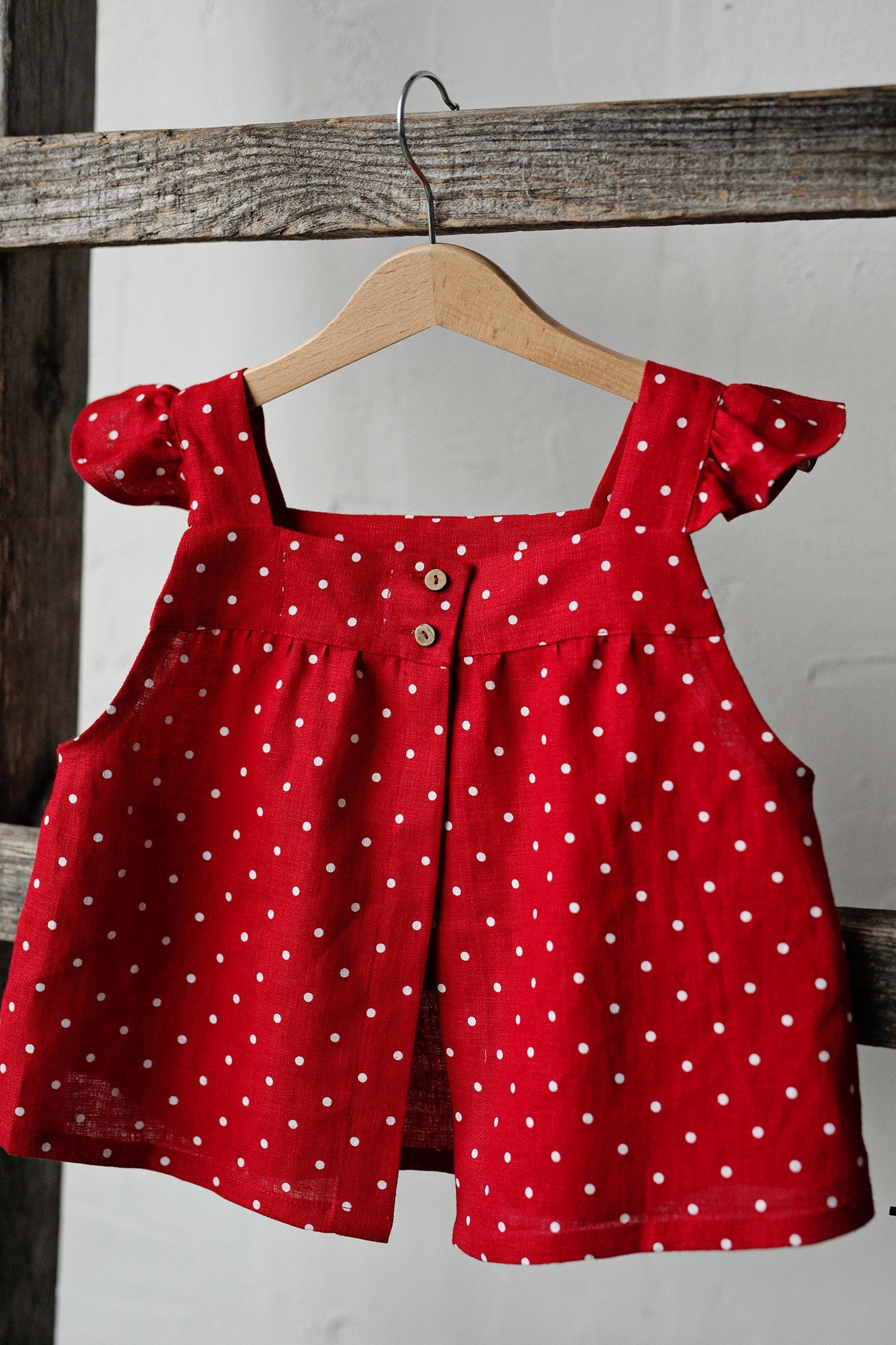 Red Polka Dot Festive Vintage Linen Shirt