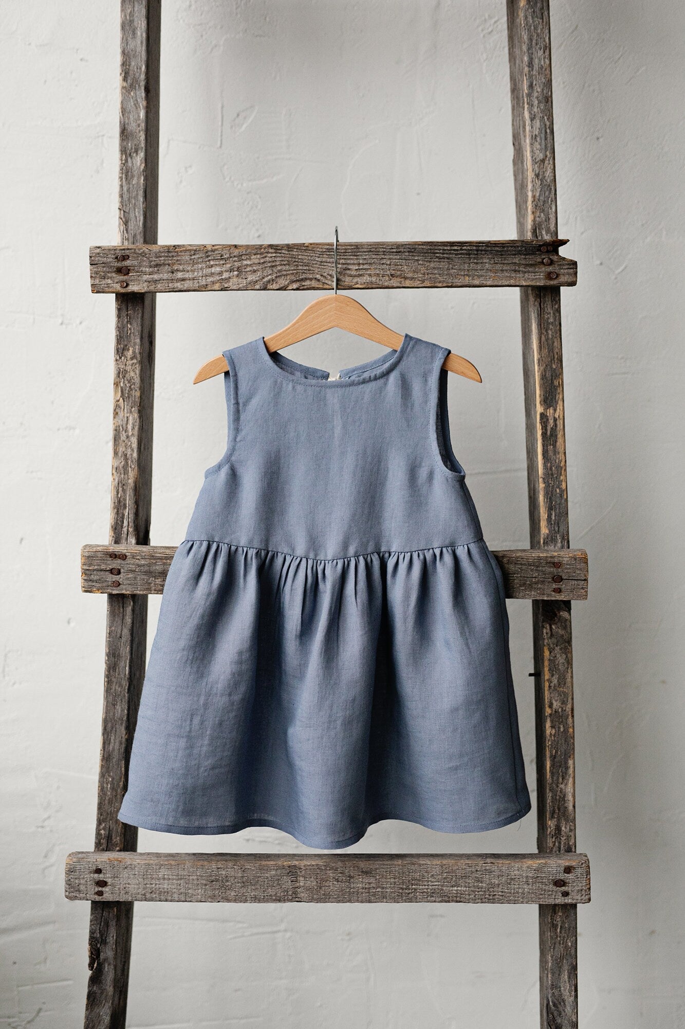 Dusty Blue Smock Linen Dress