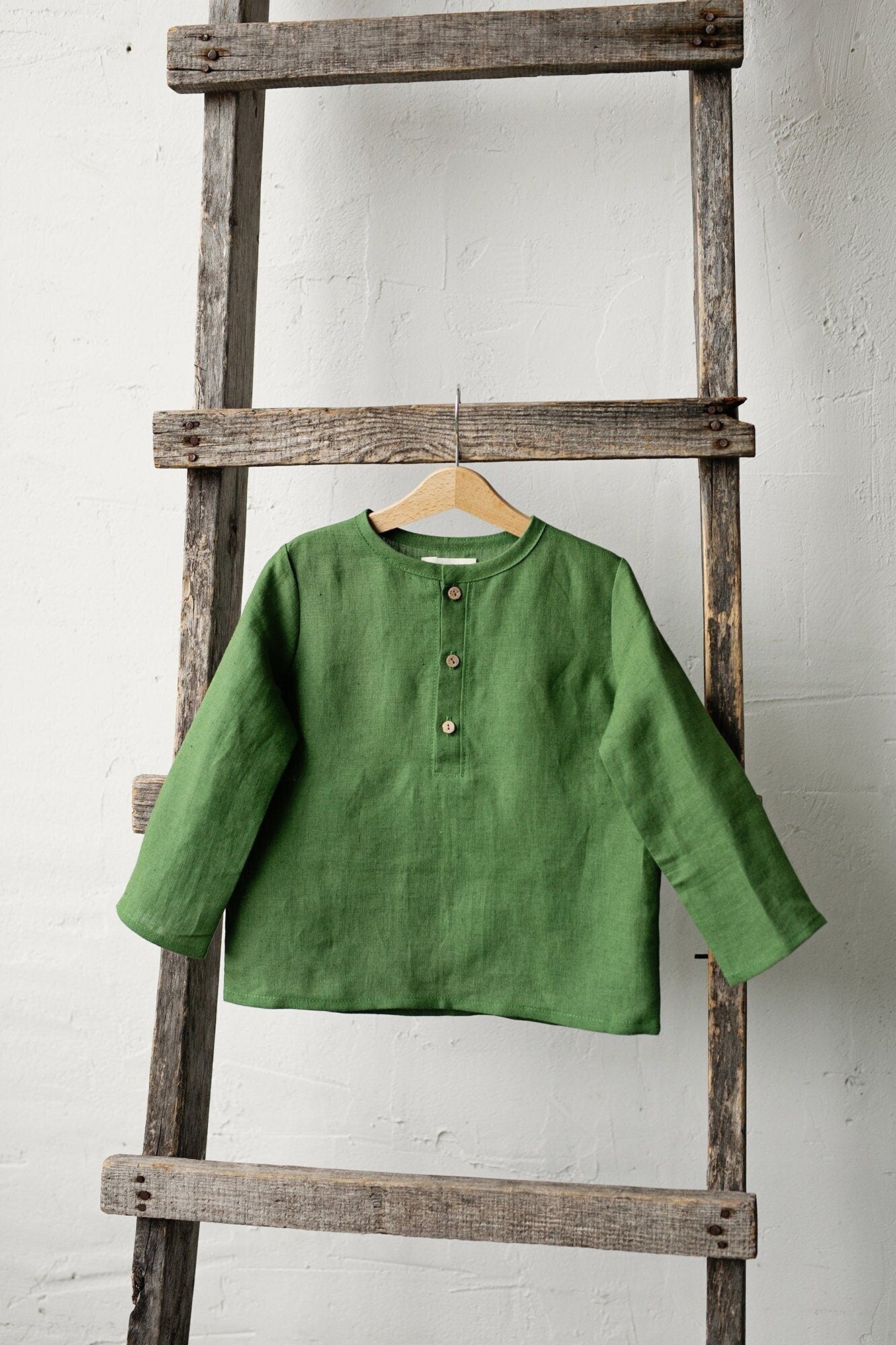 Apple Green Long Sleeve Button Linen Shirt