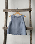 Dusty Blue Sleeveless Linen Shirt