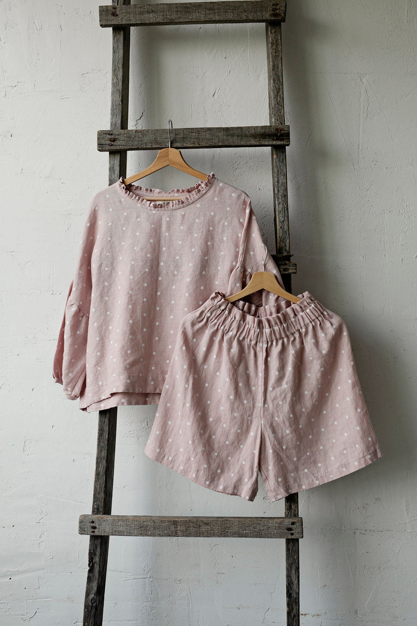 Pink Polka Dot Festive Linen Shorts