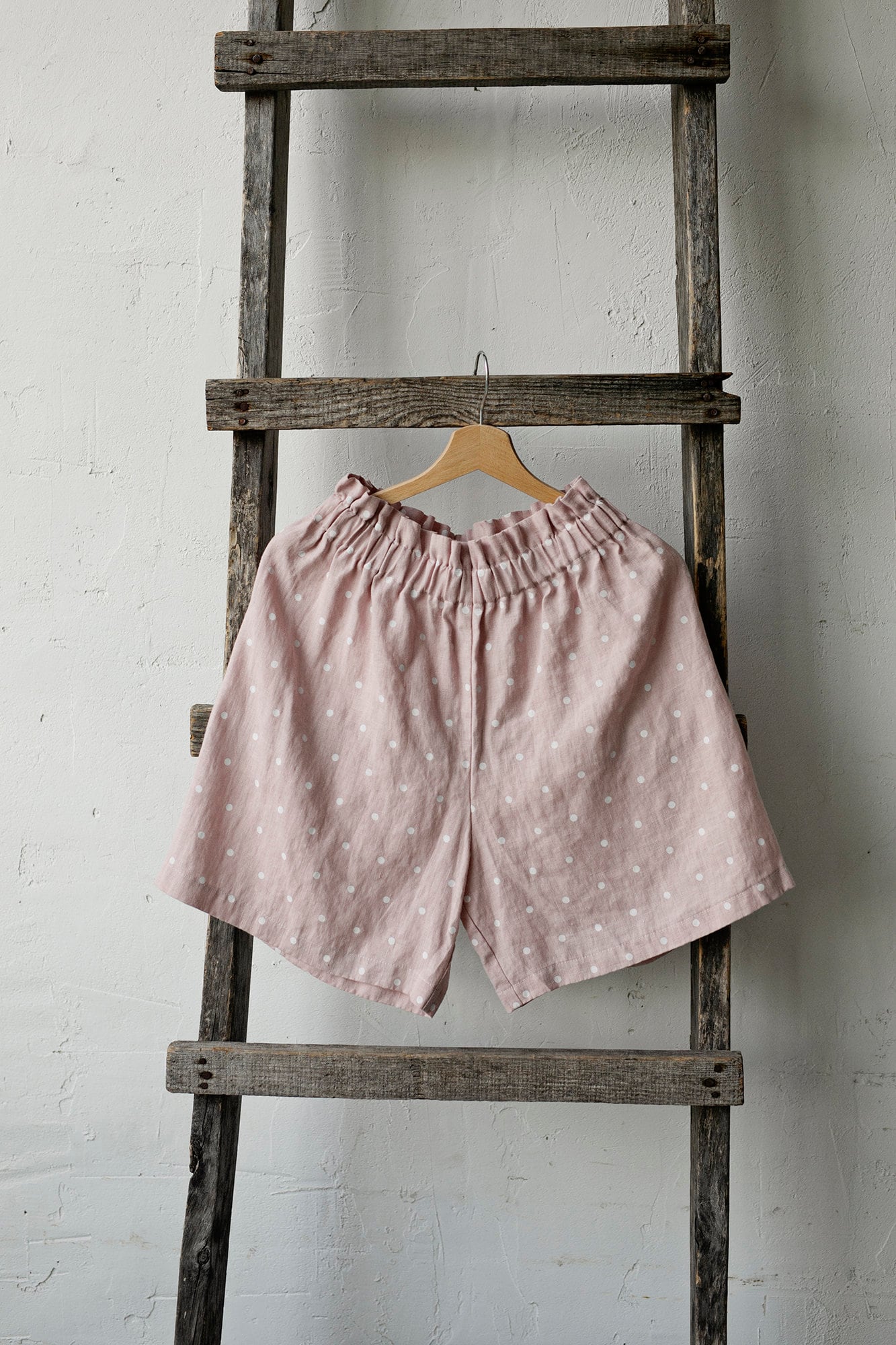 Pink Polka Dot Festive Linen Shorts