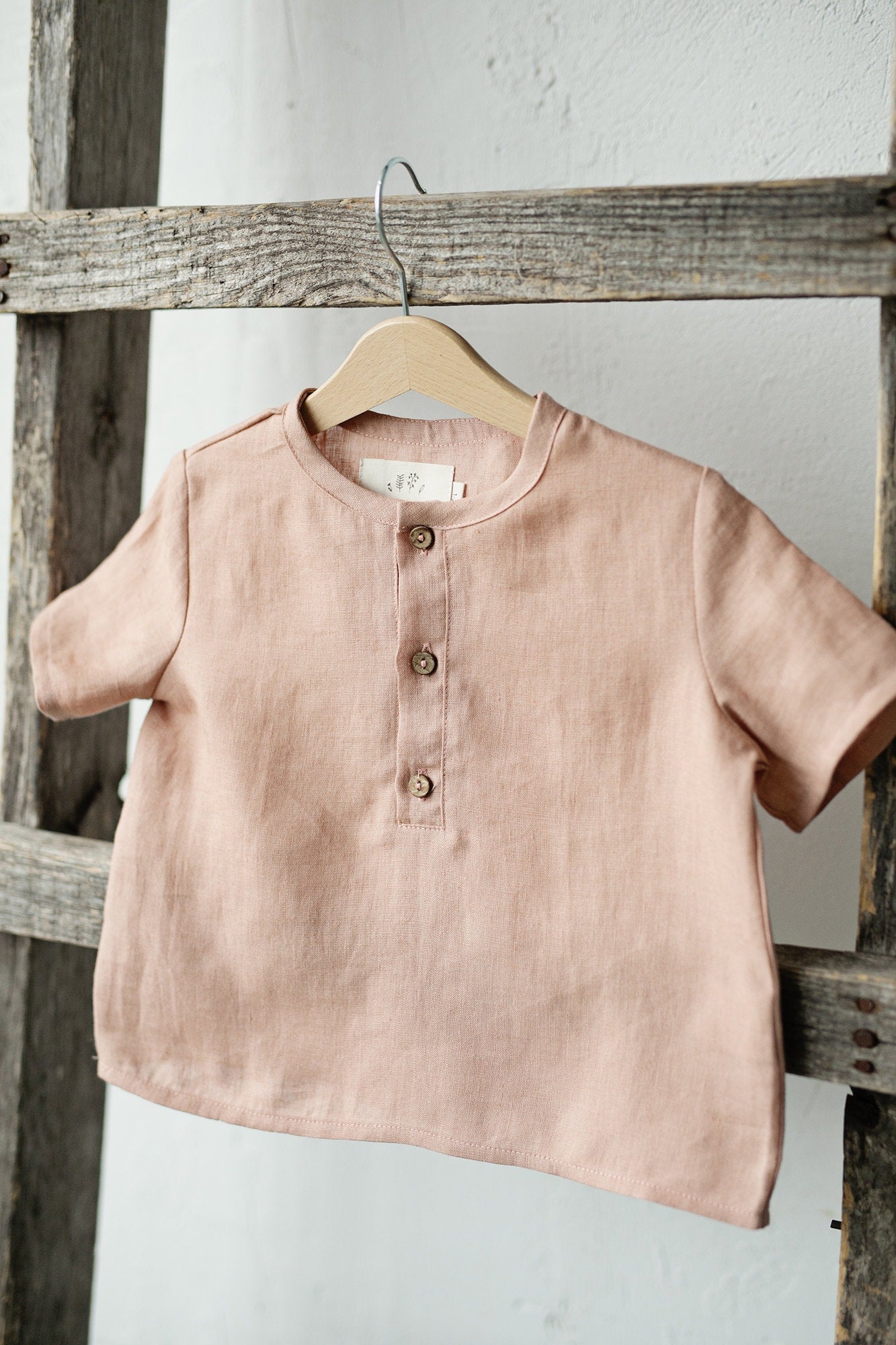 Dusty Rose Short Sleeve Button Linen Shirt