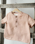 Dusty Rose Short Sleeve Button Linen Shirt