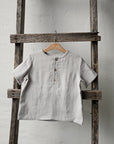 Fog Grey Short Sleeve Button Linen Shirt