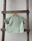 Green Tea Short Sleeve Button Linen Shirt