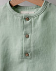 Green Tea Short Sleeve Button Linen Shirt, Size 1-2 years