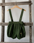 Forest Green Linen Shorts with Suspenders