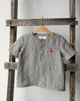 B&W Stripe Short Sleeve Button Linen Shirt