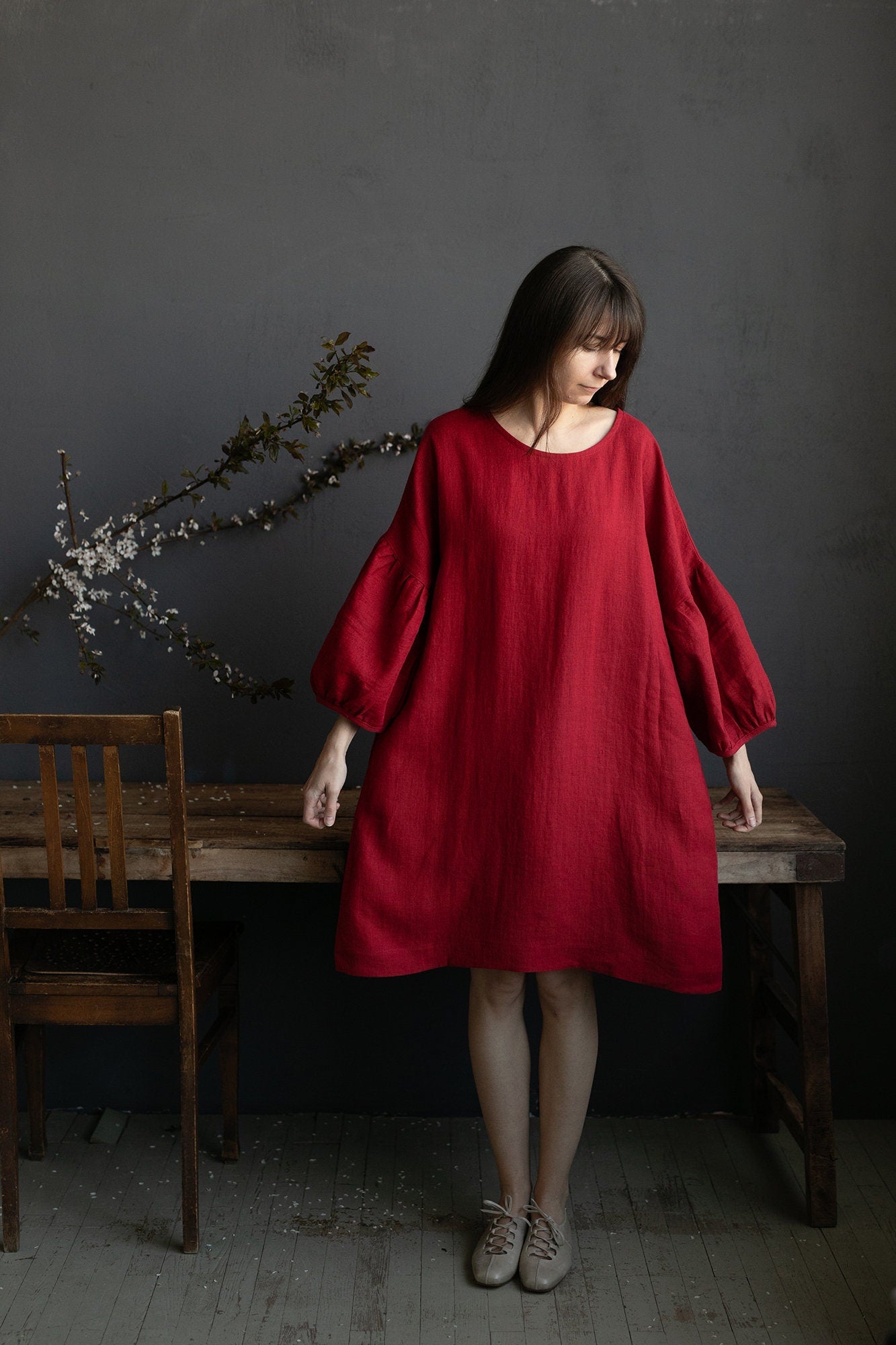 Cherry Short Kimono Linen Dress