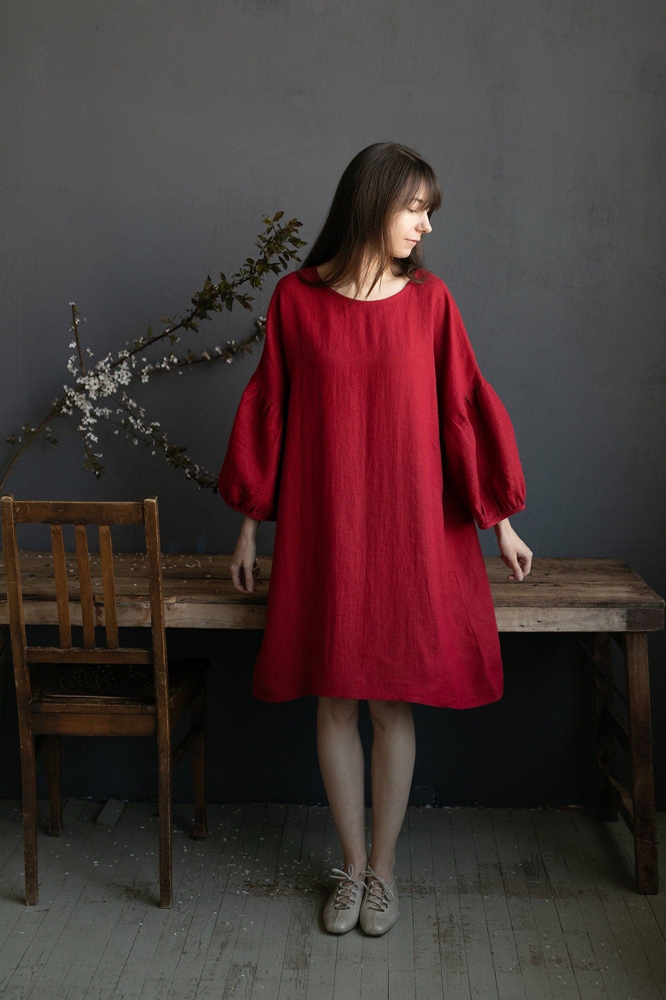 Cherry Short Kimono Linen Dress