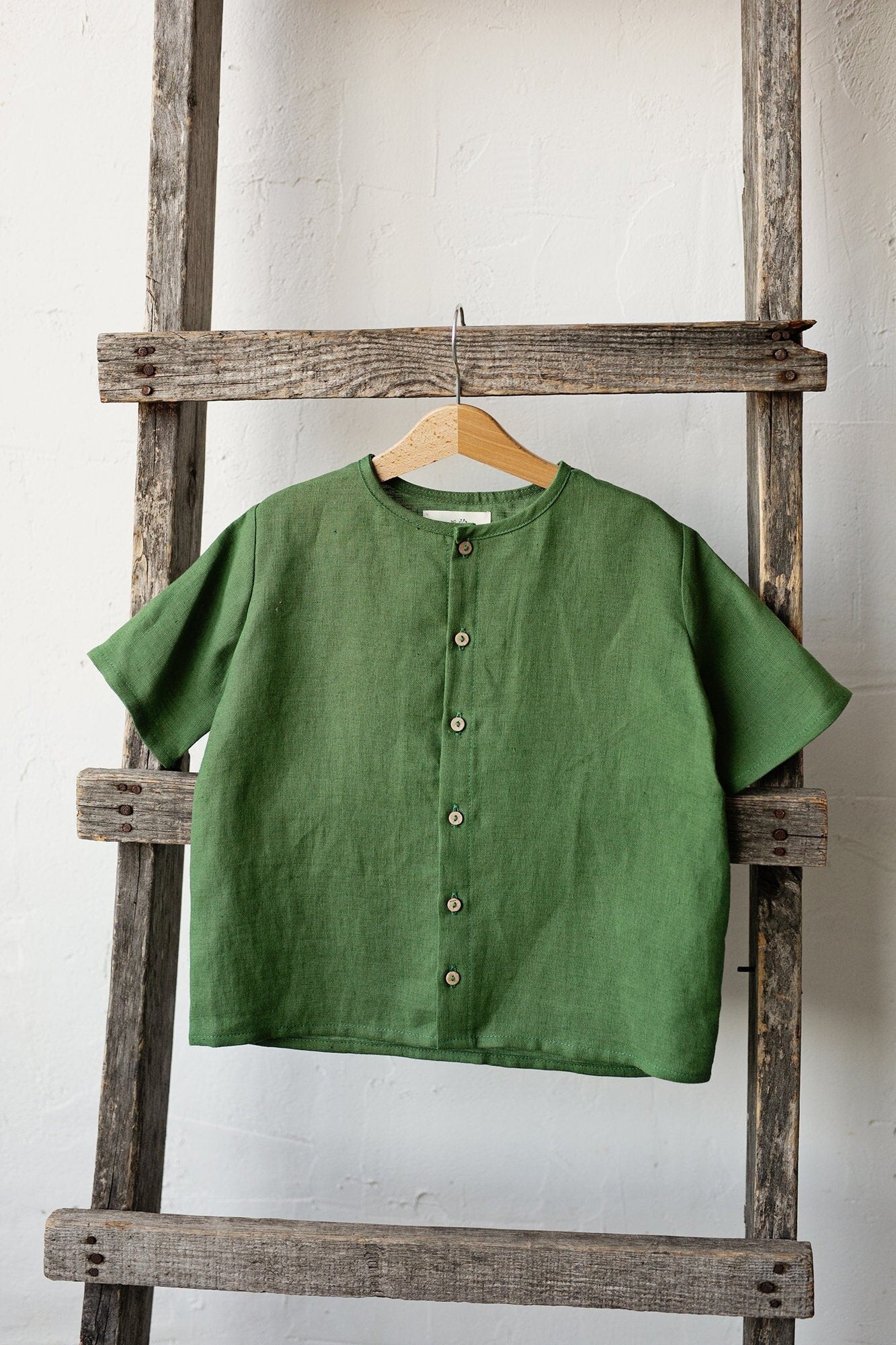 Apple Green Short Sleeve Classic Linen Shirt