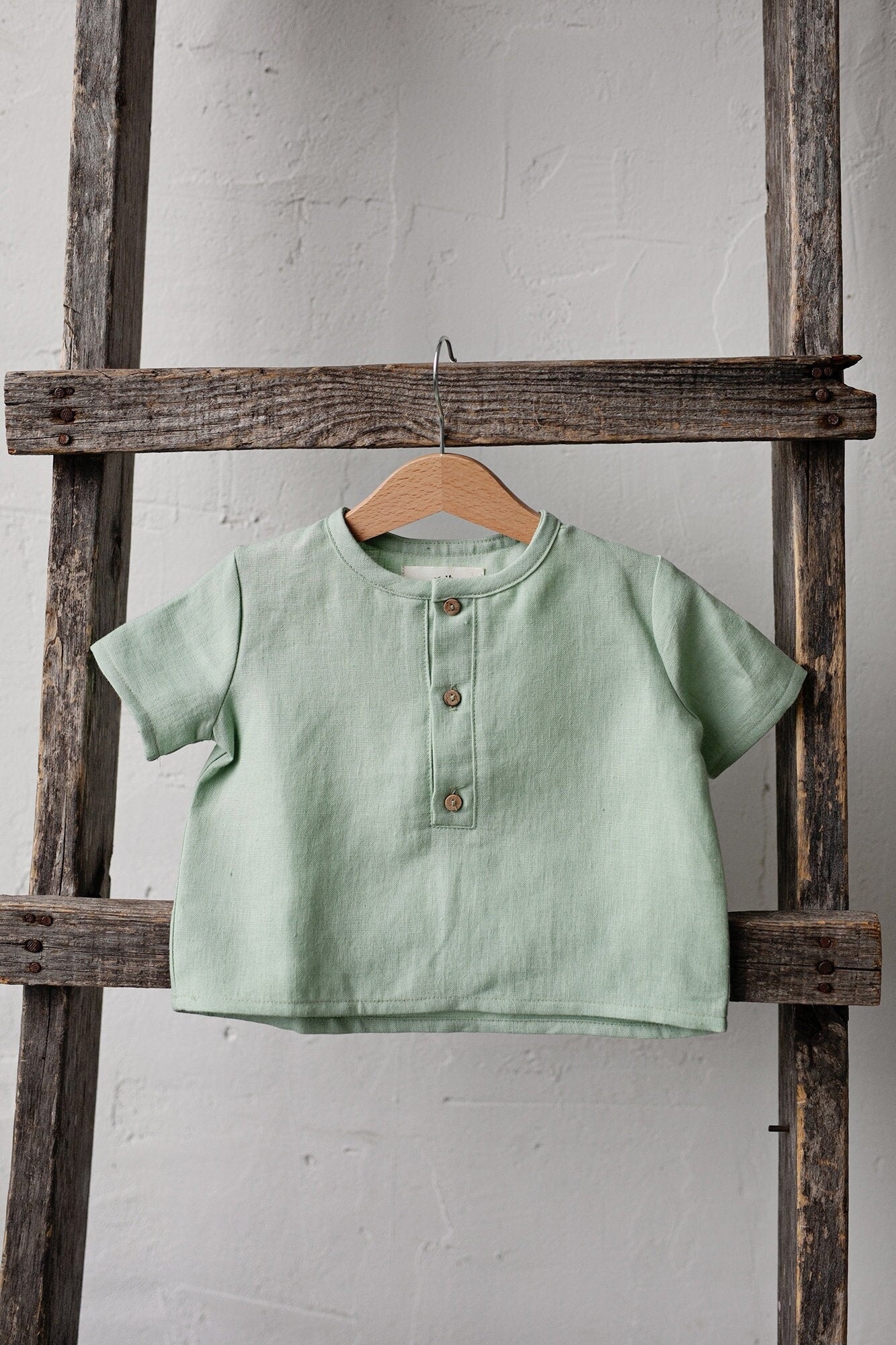 Green Tea Short Sleeve Button Linen Shirt