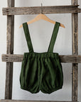 Forest Green Linen Shorts with Suspenders