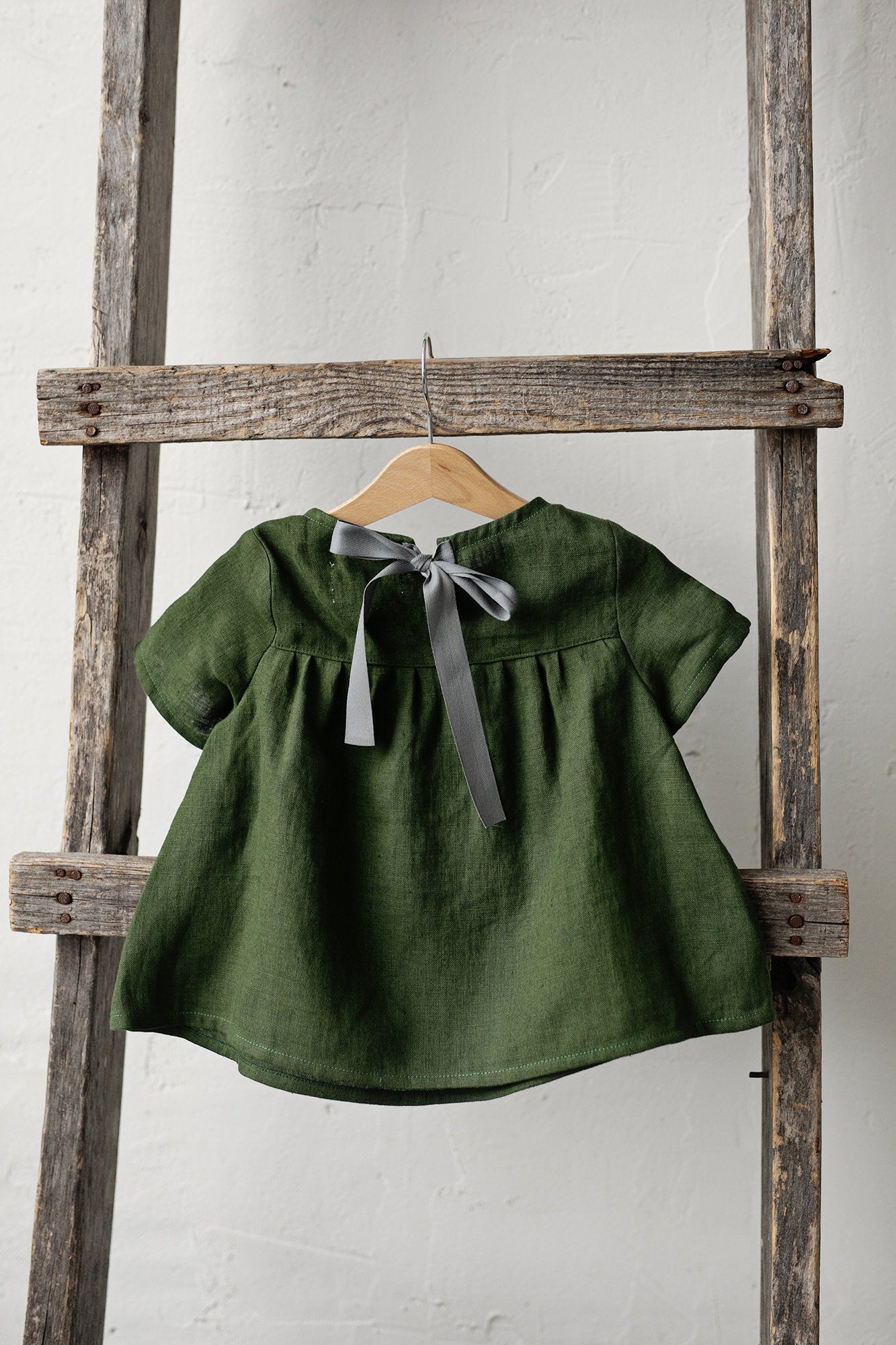 Forest Green Short Sleeve Linen Tunic