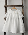White Short Sleeve Classic Linen Dress