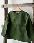 Forest Green Long Sleeve Button Linen Shirt