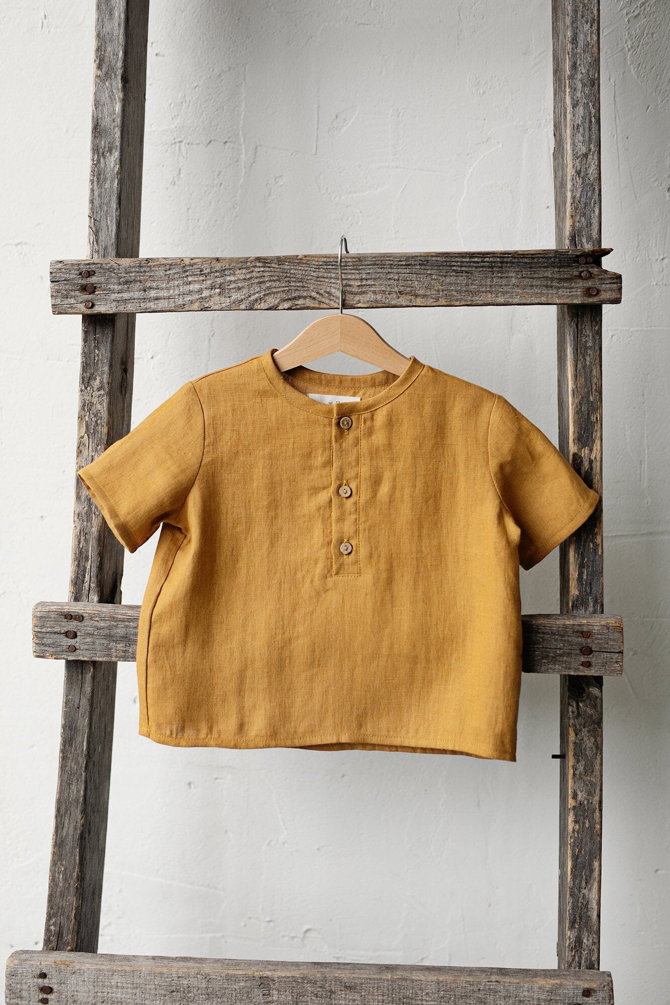 Mustard Short Sleeve Button Linen Shirt