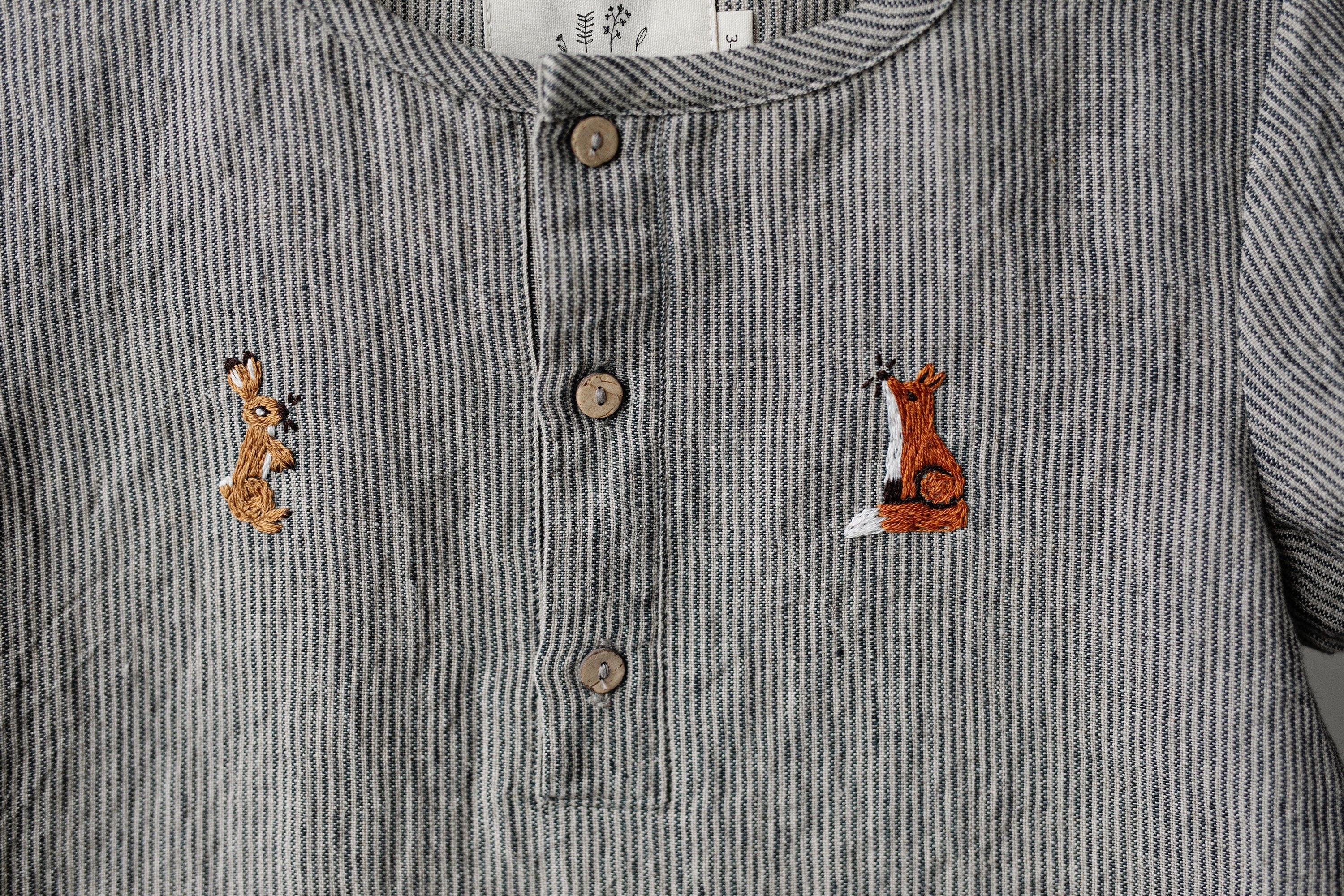 B&amp;W Stripe Short Sleeve Button Linen Shirt