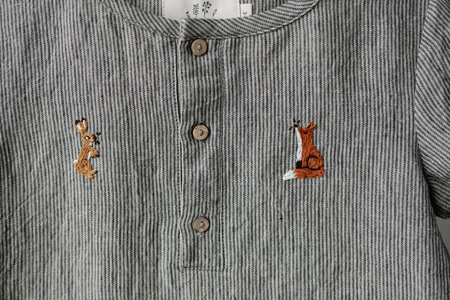 B&W Stripe Short Sleeve Button Shirt