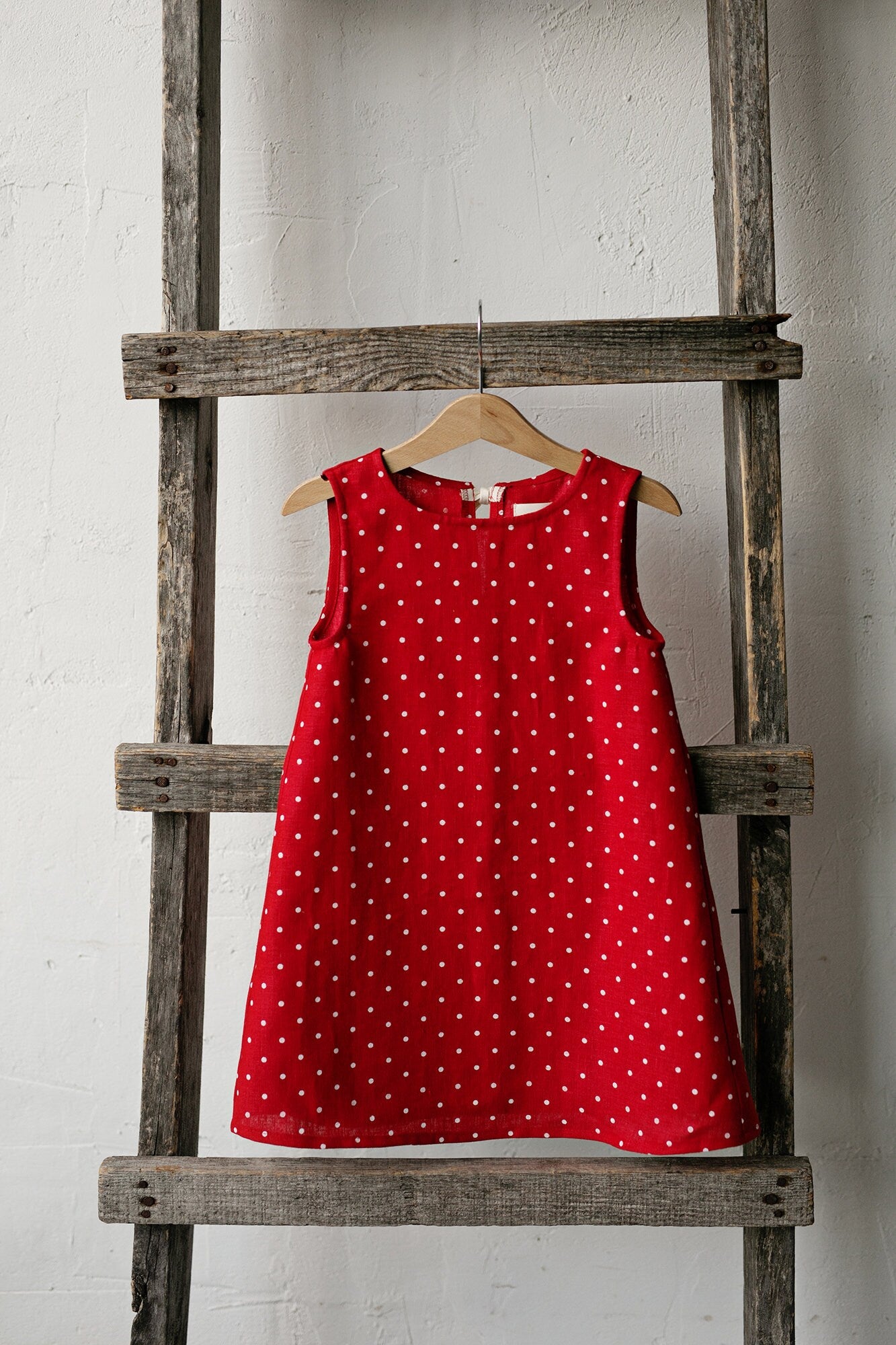 Red Polka Dot Festive Sleeveless Linen Dress
