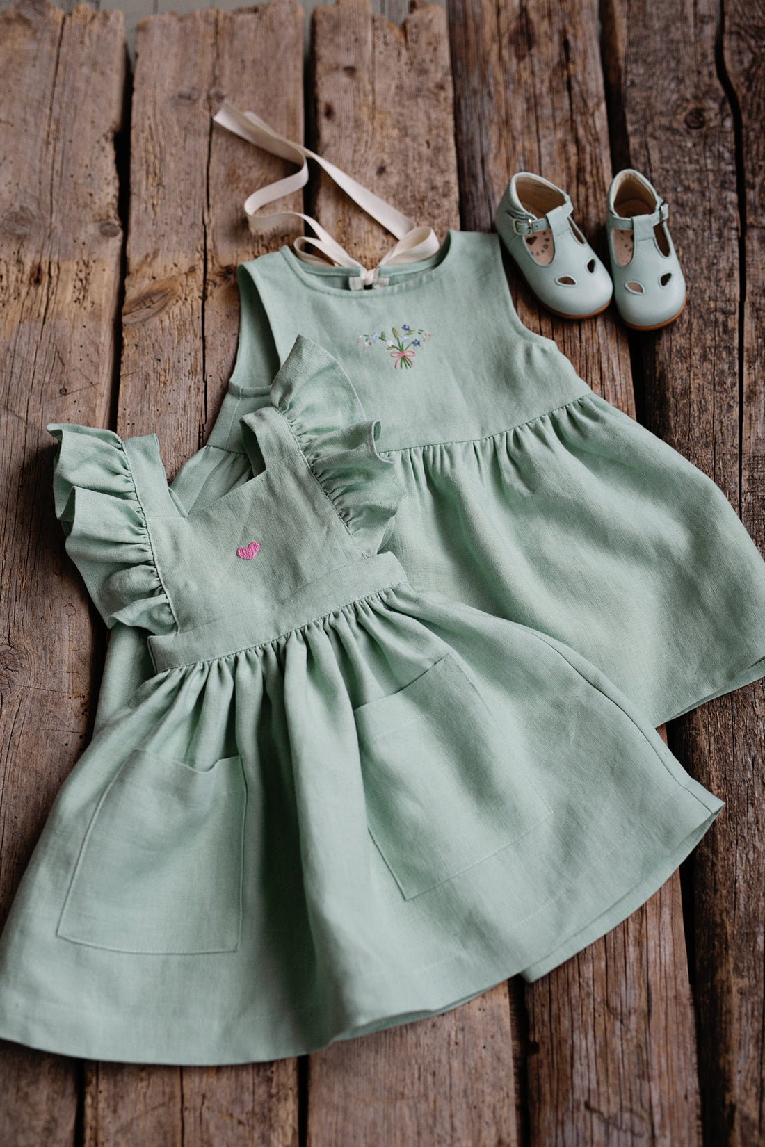 Green Tea Cross Back Pinafore with Wings