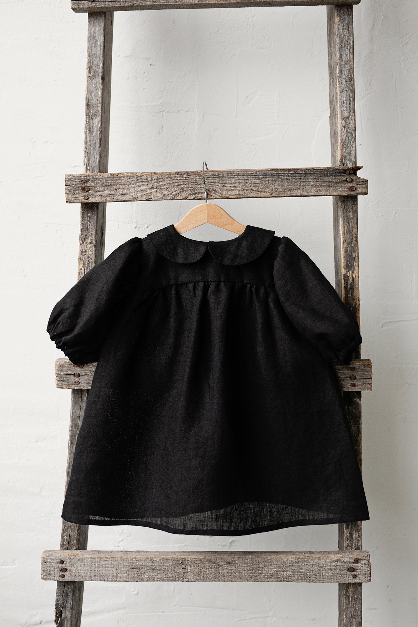 Black Short Sleeve Linen Tunic Dress