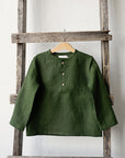Forest Green Long Sleeve Button Linen Shirt