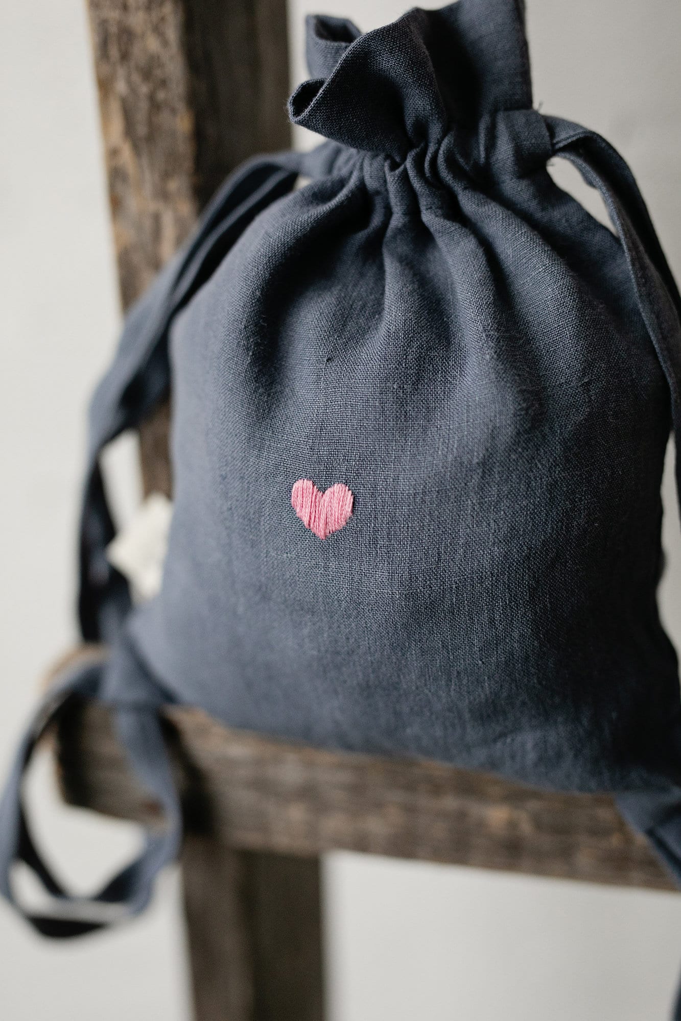 Pink Heart Linen Backpack