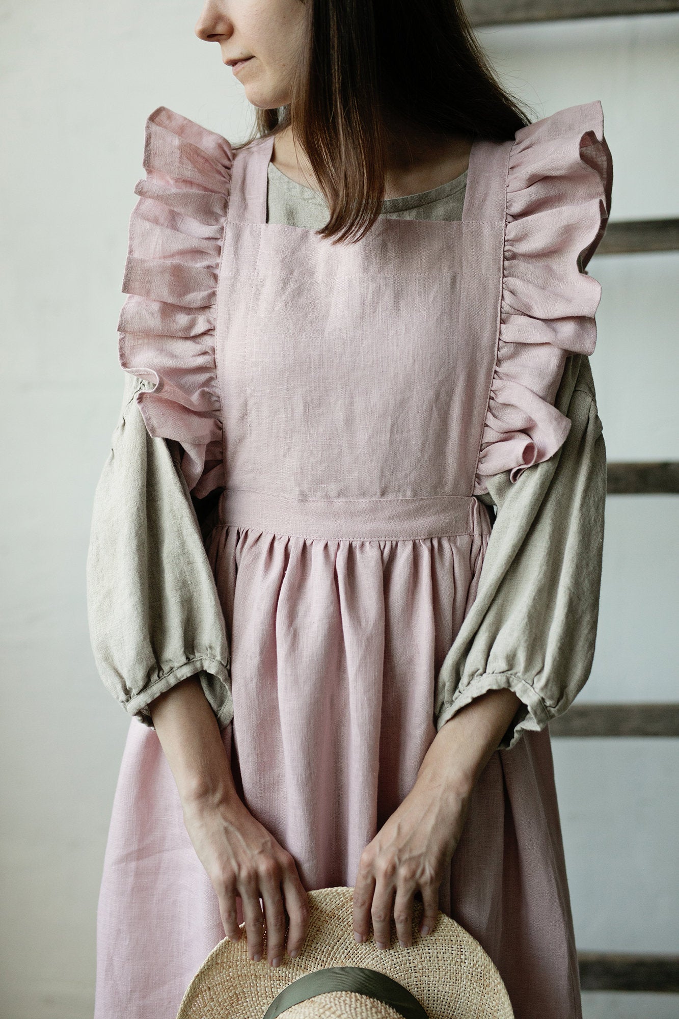 Baby Pink Long Vintage Linen Dress