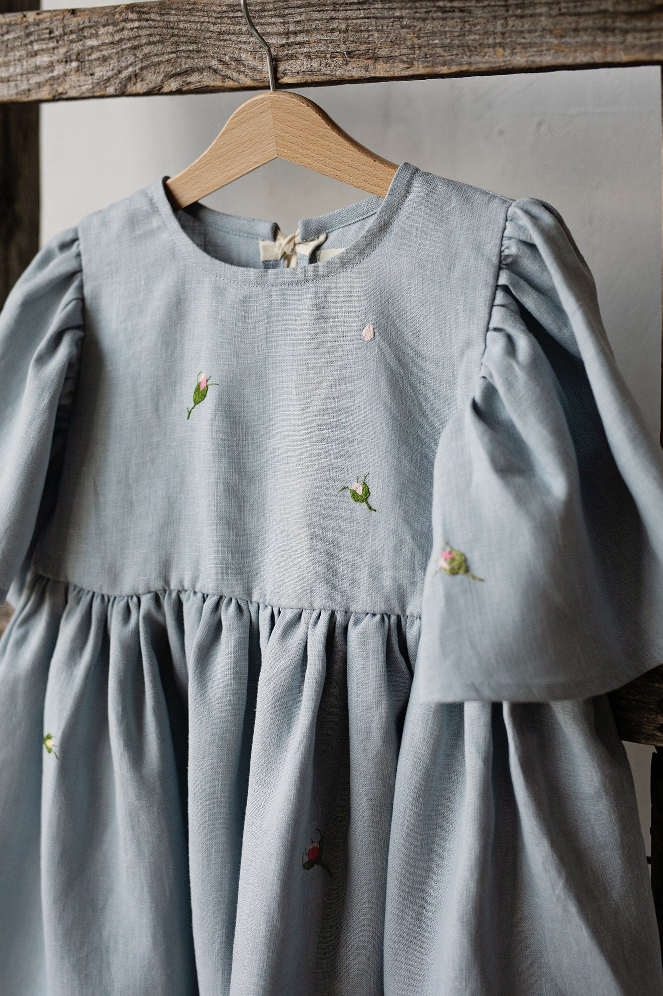 Sky Blue Exclusive Flower Linen Dress
