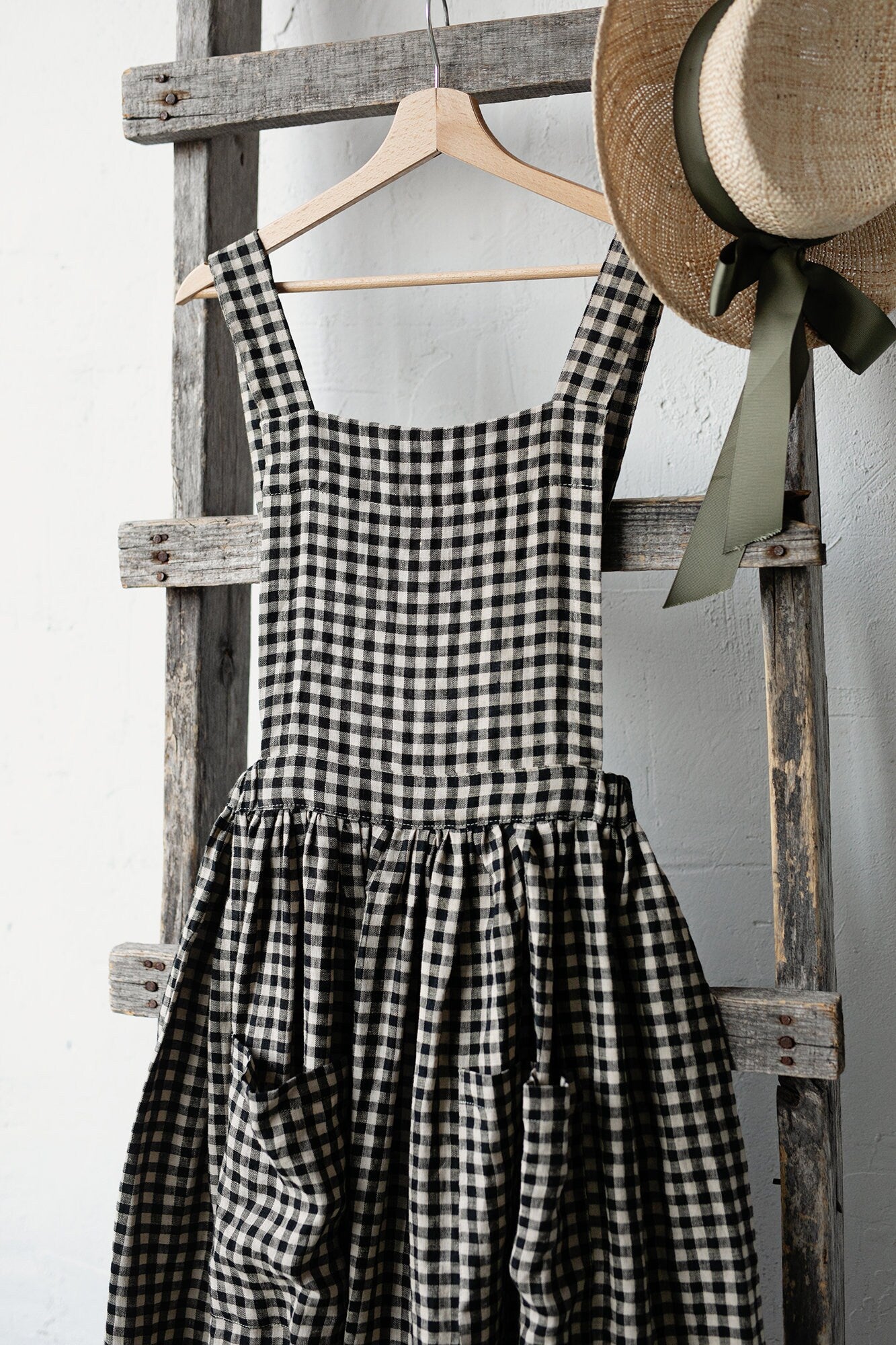 Black Gingham Cottage Linen Dress