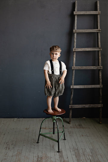 Black Gingham Autumn Shorts with Suspenders