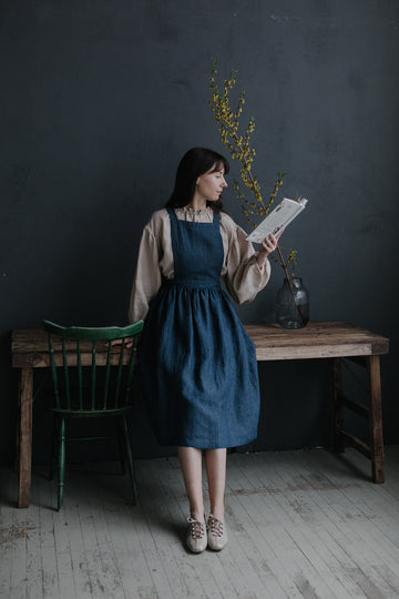 Blue Stripe Midi Cross Back Pinafore