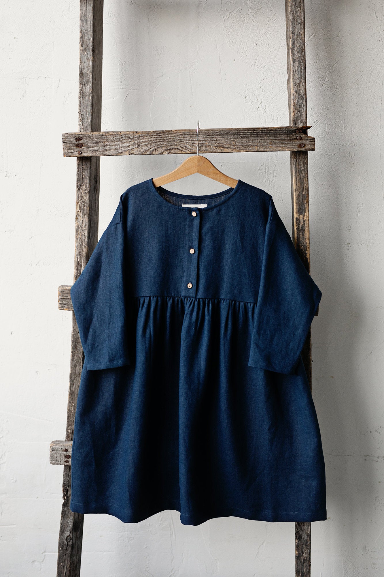 Navy Blue Anemone Linen Dress