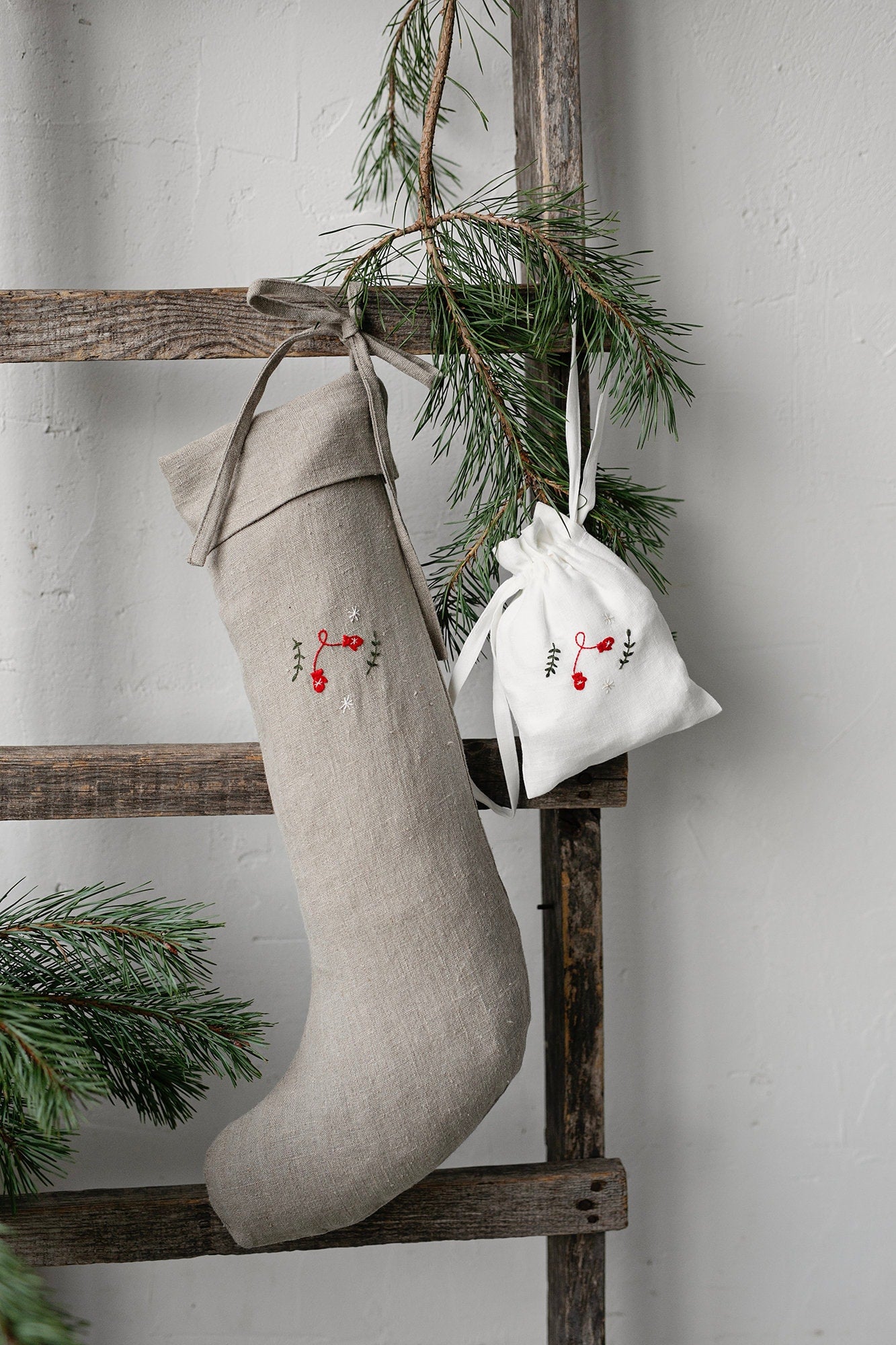 Natural Linen Christmas Stocking