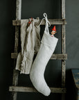 White Linen Christmas Stocking