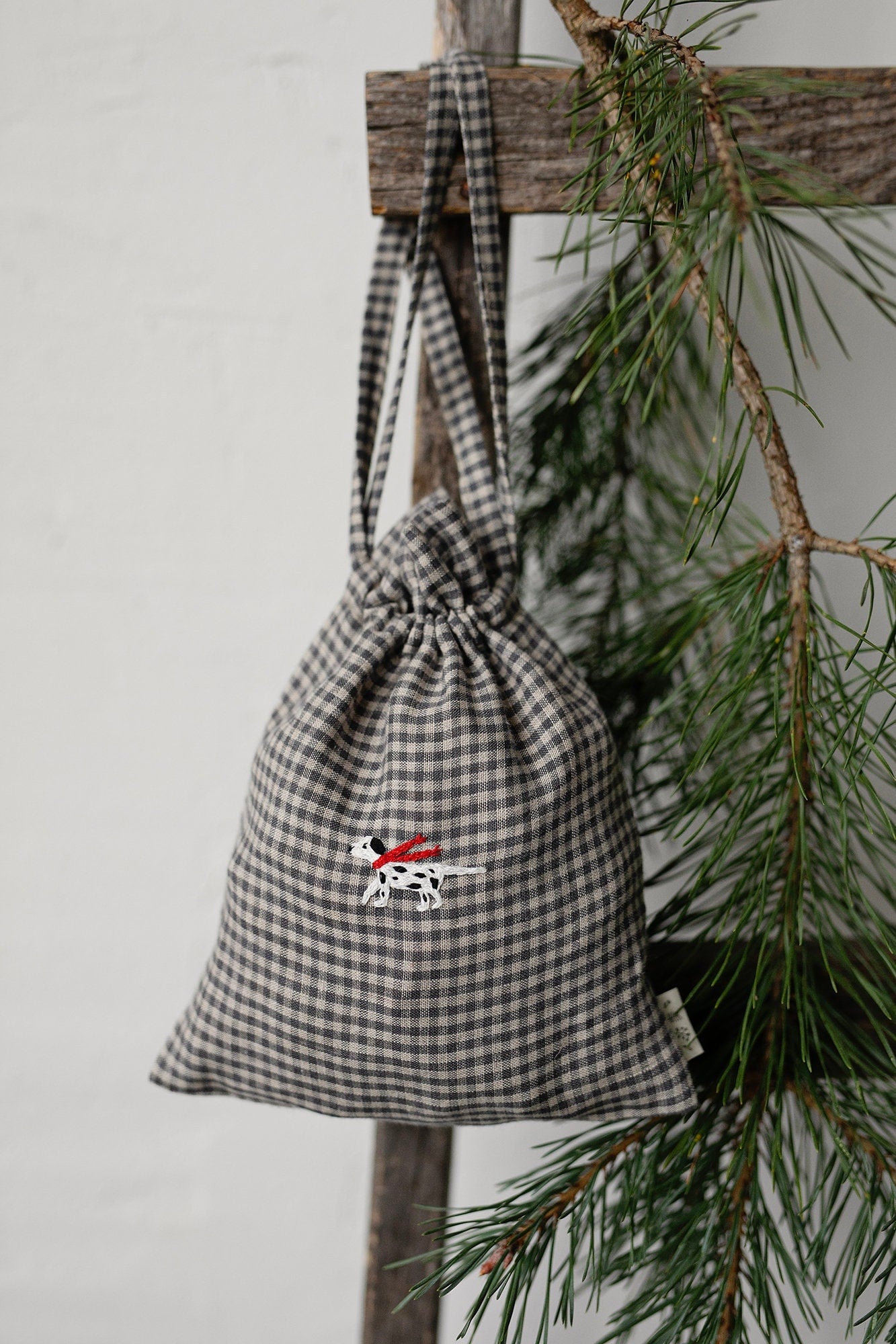 Dalmatian with Linen Scarf Pouch Linen Bag