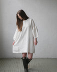 White Short Kimono Linen Dress