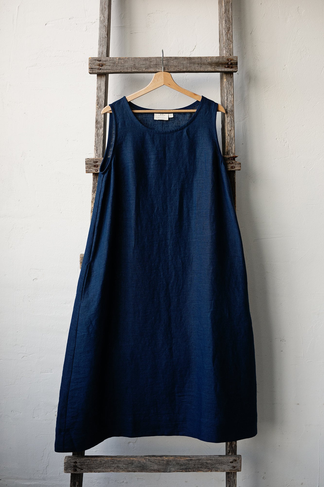 Navy Blue Sleeveless Linen Dress