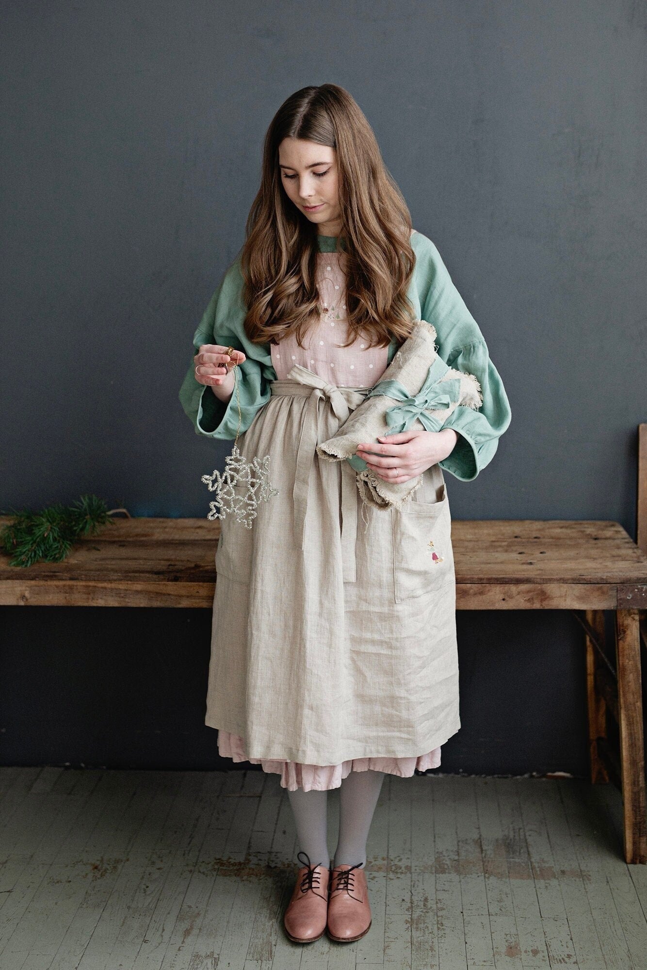 Natural Christmas Linen Apron Skirt