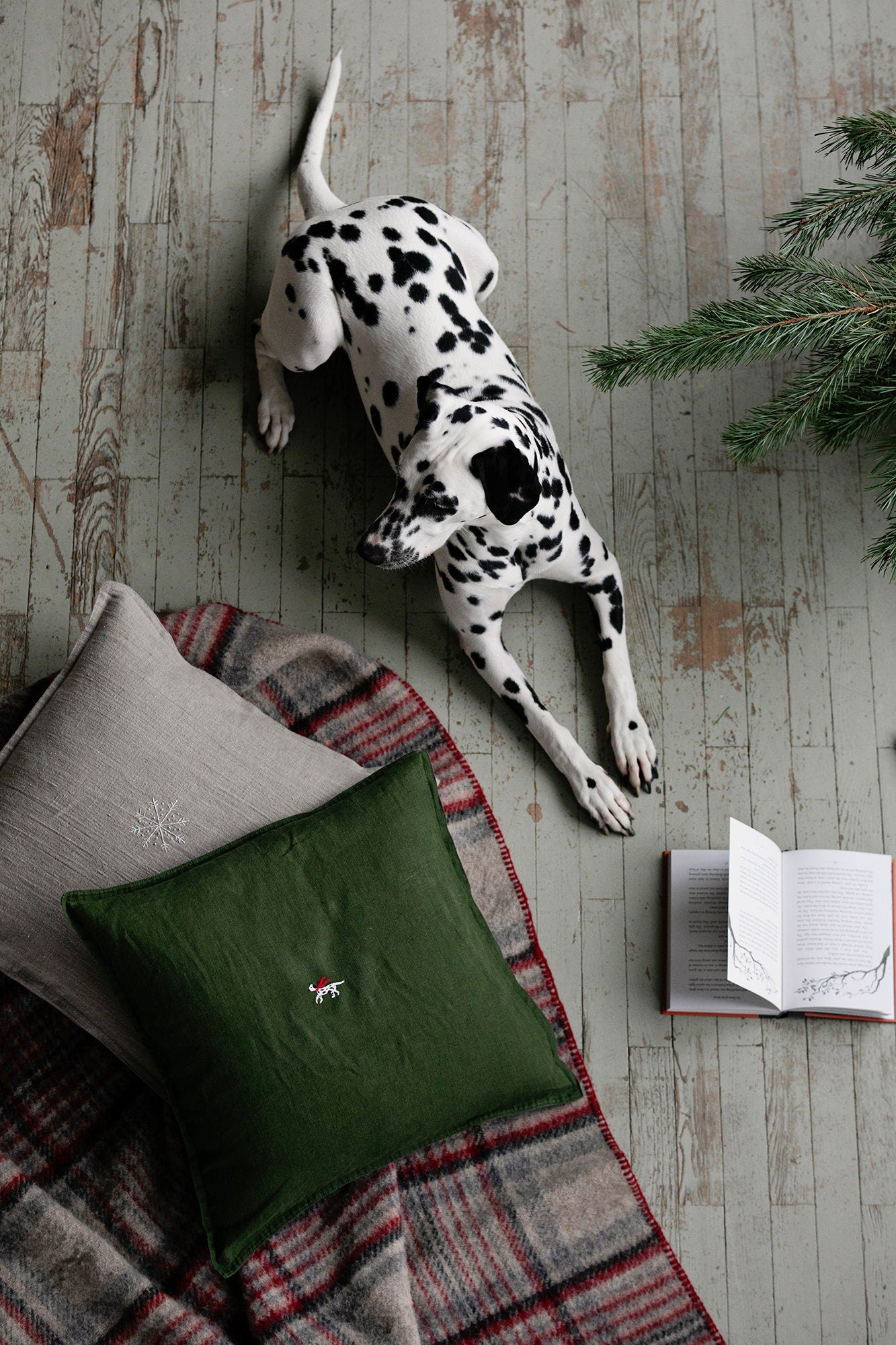Forest Green Christmas Linen Pillowcase