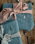 Set of 2 Petrol Blue Linen Tea Towel Gift Wrap