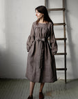 Brown Stripe Victorian Linen Dress